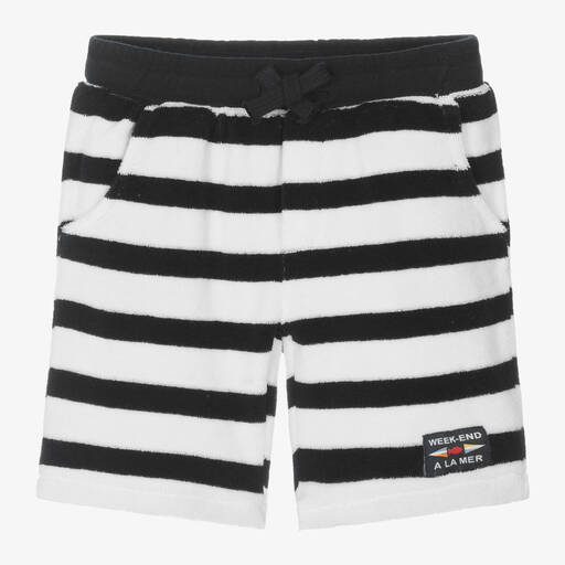 Week-end à la mer-Boys Blue & White Striped Cotton Shorts | Childrensalon
