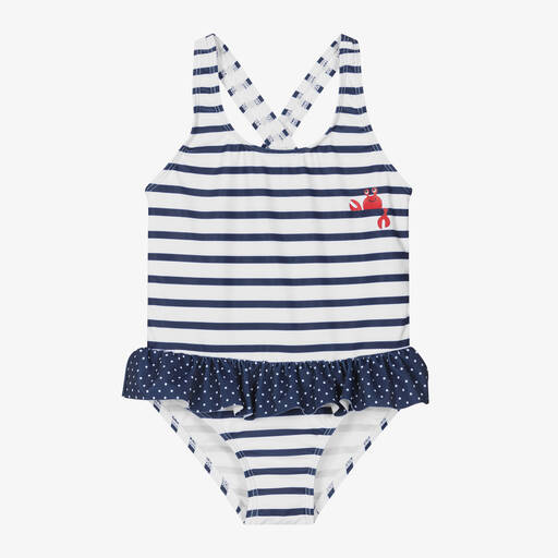 Week-end à la mer-Girls Blue & White Breton Stripe Swimsuit | Childrensalon