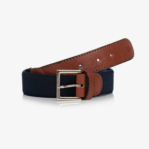 Zaccone-Navy Blue Cotton & Leather Belt | Childrensalon