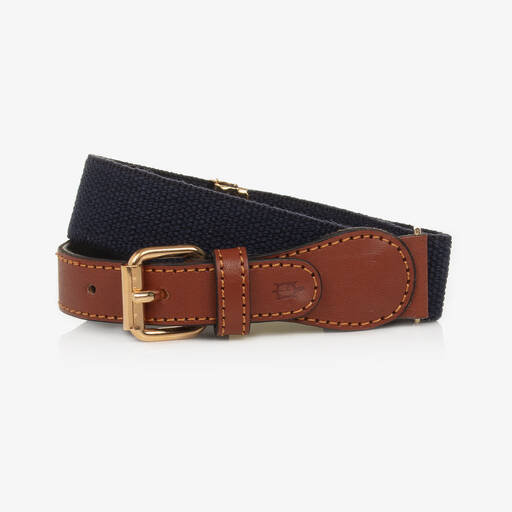 Zaccone-Navy Blue Cotton & Leather Mouse Belt | Childrensalon