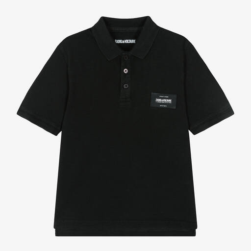 Zadig&Voltaire-Boys Black Cotton Polo Shirt | Childrensalon