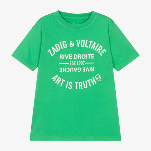 Zadig&Voltaire-Boys Green Graphic Cotton T-Shirt | Childrensalon