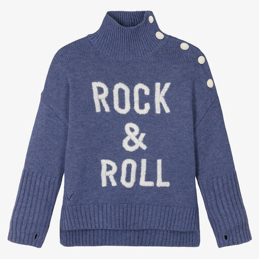 Zadig&Voltaire-Girls Blue Wool Turtleneck Sweater | Childrensalon