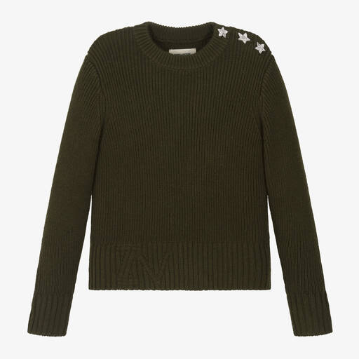 Zadig&Voltaire-Girls Green Knitted Wool Sweater | Childrensalon