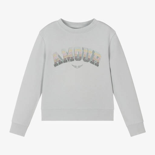 Zadig&Voltaire-Girls Grey Cotton Amour Sweatshirt | Childrensalon