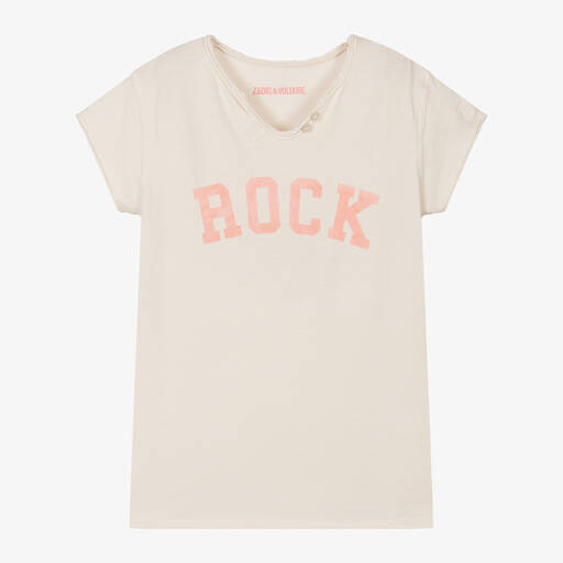 Zadig&Voltaire-Girls Ivory Cotton Rock T-Shirt | Childrensalon