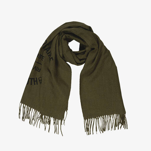 Zadig&Voltaire-Girls Khaki Green Viscose Insignia Scarf (174cm) | Childrensalon