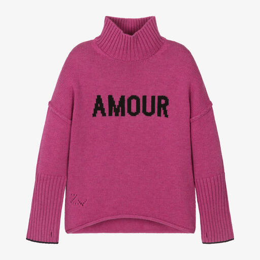 Zadig&Voltaire-Girls Pink Amour Wool Sweater | Childrensalon