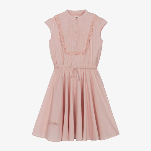 Zadig&Voltaire-Girls Pink Cotton Lace Trim Dress | Childrensalon