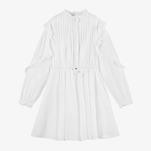 Zadig&Voltaire-Girls White Cotton Ruffle Sleeve Dress | Childrensalon