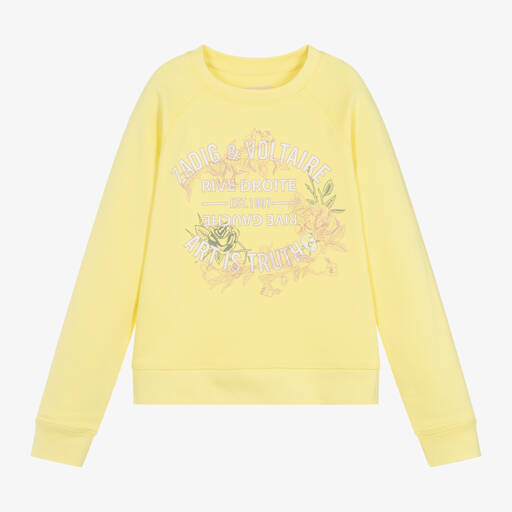 Zadig&Voltaire-Girls Yellow Cotton Floral Sweatshirt | Childrensalon
