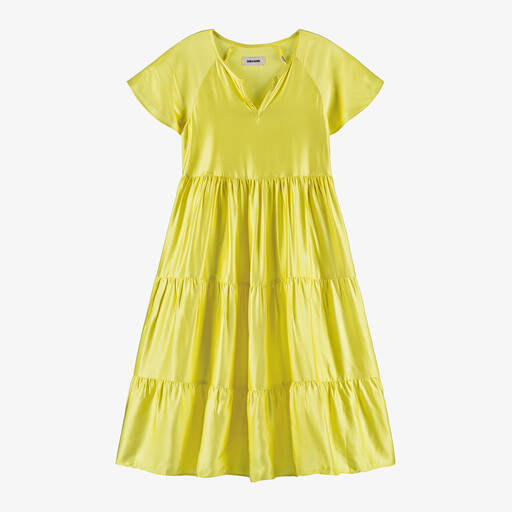 Zadig&Voltaire-Girls Yellow Viscose Satin Tiered Dress | Childrensalon