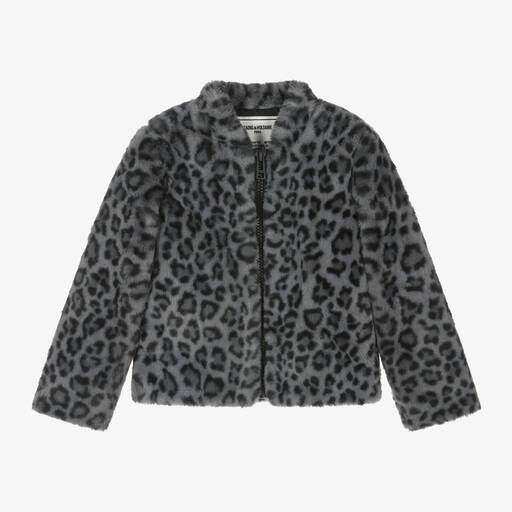 Zadig&Voltaire-Grey Faux Fur Leopard Print Jacket | Childrensalon