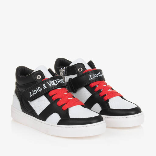 Zadig&Voltaire-Teen Black & White Leather High-Top Trainers | Childrensalon