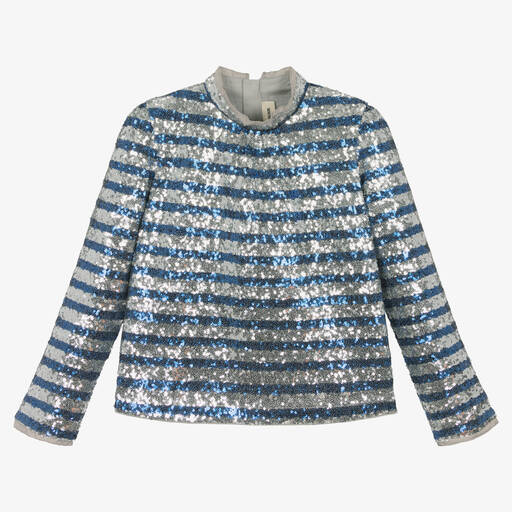 Zadig&Voltaire-Серебристо-голубая блузка с пайетками | Childrensalon