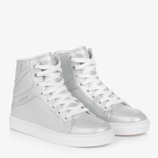 Zadig&Voltaire-Teen Girls Silver Leather High-Top Trainers | Childrensalon
