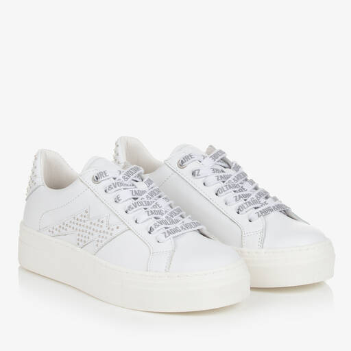 Zadig&Voltaire-Teen  Girls White Leather Lace-Up Trainers | Childrensalon