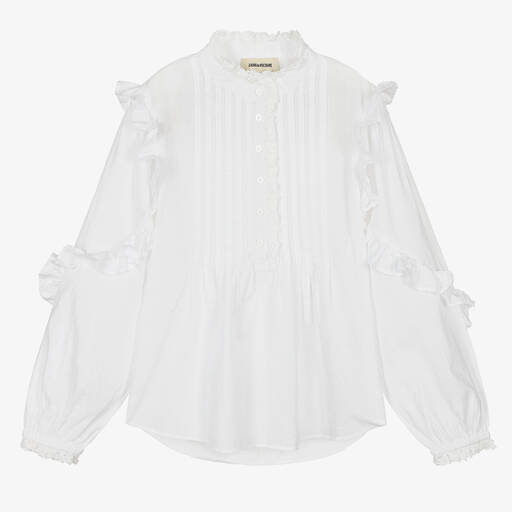 Zadig&Voltaire-Белая хлопковая блуза с кружевом в стиле ретро | Childrensalon