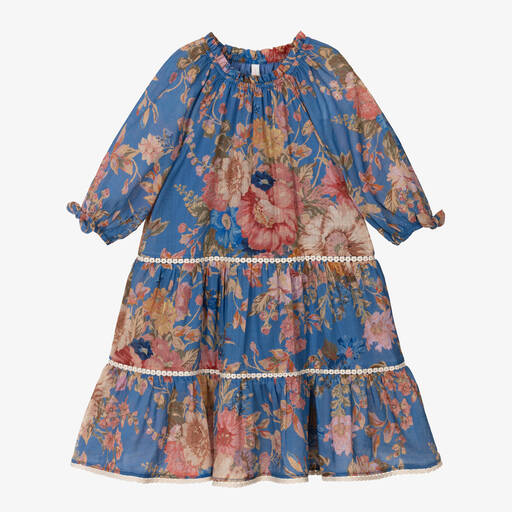 Zimmermann-Girls Blue Floral Cotton Dress  | Childrensalon