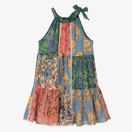 Zimmermann-Girls Blue Floral Cotton Dress | Childrensalon