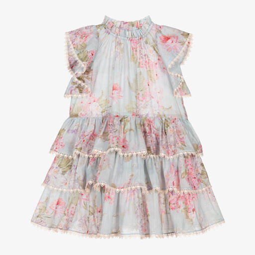 Zimmermann-Girls Blue Floral Cotton Dress | Childrensalon
