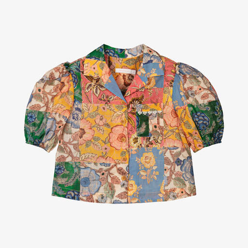 Zimmermann-Синяя блузка в стиле пэчворк с цветами | Childrensalon