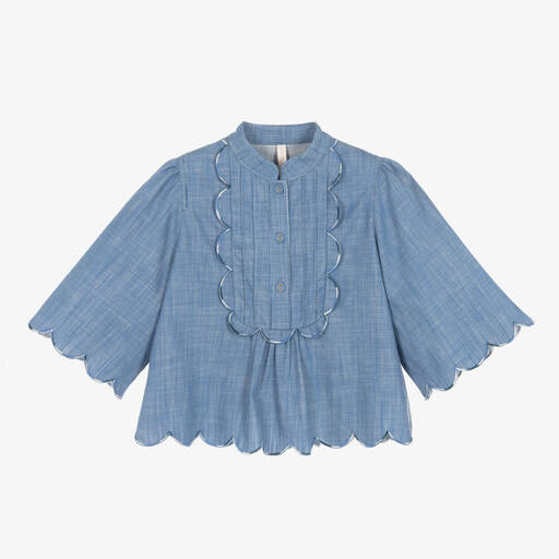 Zimmermann-Голубая блузка из шамбре с фестонами | Childrensalon