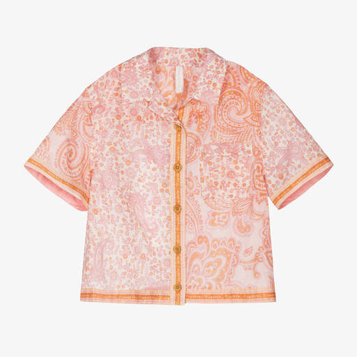 Zimmermann-Girls Pink Cotton Paisley Print Shirt | Childrensalon
