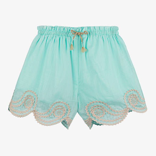 Zimmermann-Girls Turquoise Blue Cotton Shorts | Childrensalon