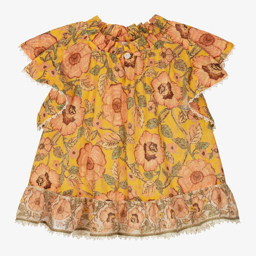 Zimmermann-Girls Yellow Floral Cotton Blouse | Childrensalon