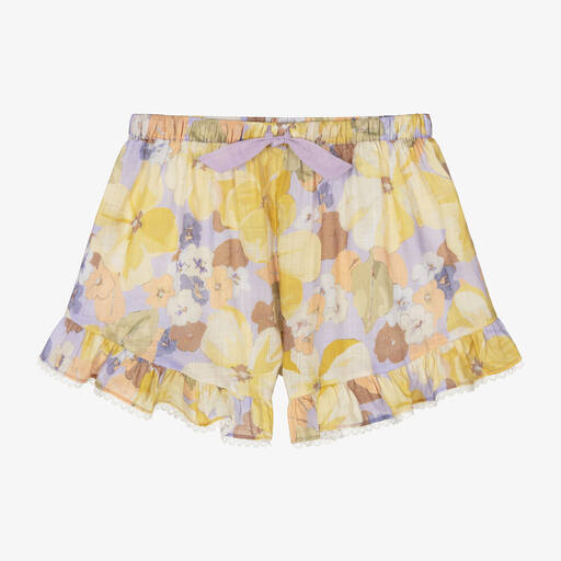 Zimmermann-Girls Yellow & Purple Cotton Floral Shorts | Childrensalon
