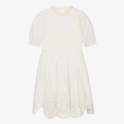 Zimmermann-Teen Girls Ivory Cotton Embroidered Dress | Childrensalon