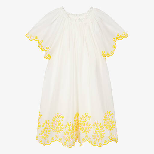 Zimmermann-Teen Girls Ivory Embroidered Cotton Dress | Childrensalon