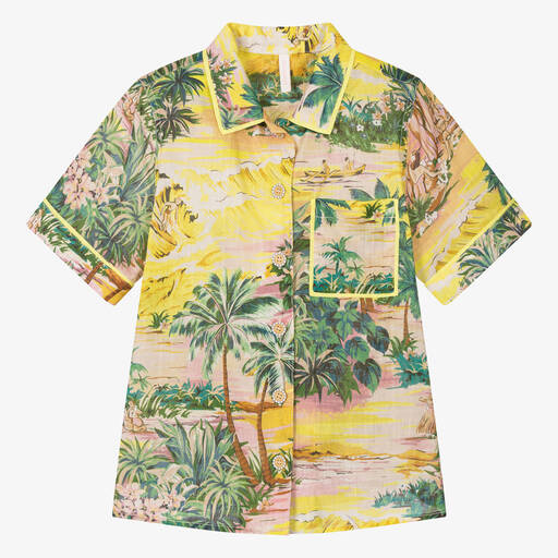 Zimmermann-Желтая хлопковая рубашка с пальмами | Childrensalon