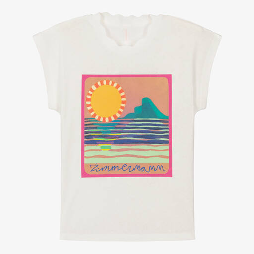 Zimmermann-Teen Ivory Sunshine Print Linen & Cotton T-Shirt | Childrensalon