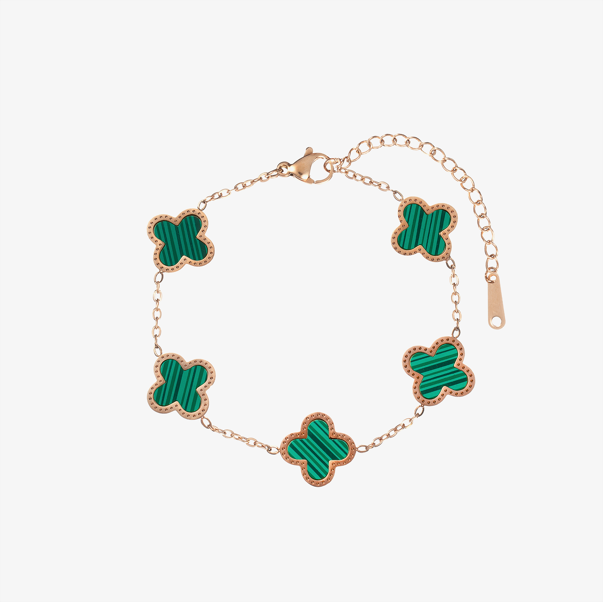 David Charles Girls Gold & Green Clover Bracelet