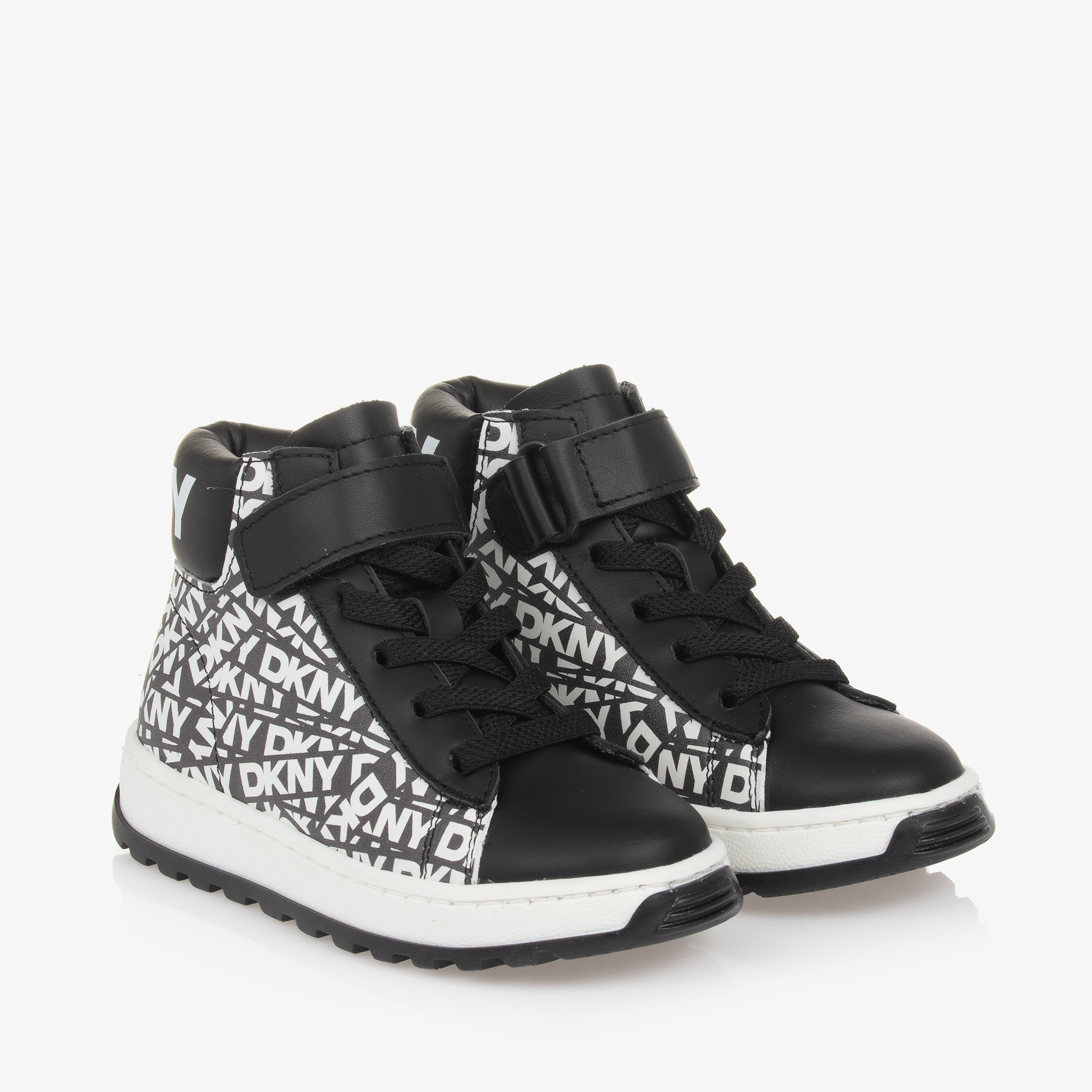 DKNY Black Leather High Top Trainers Childrensalon