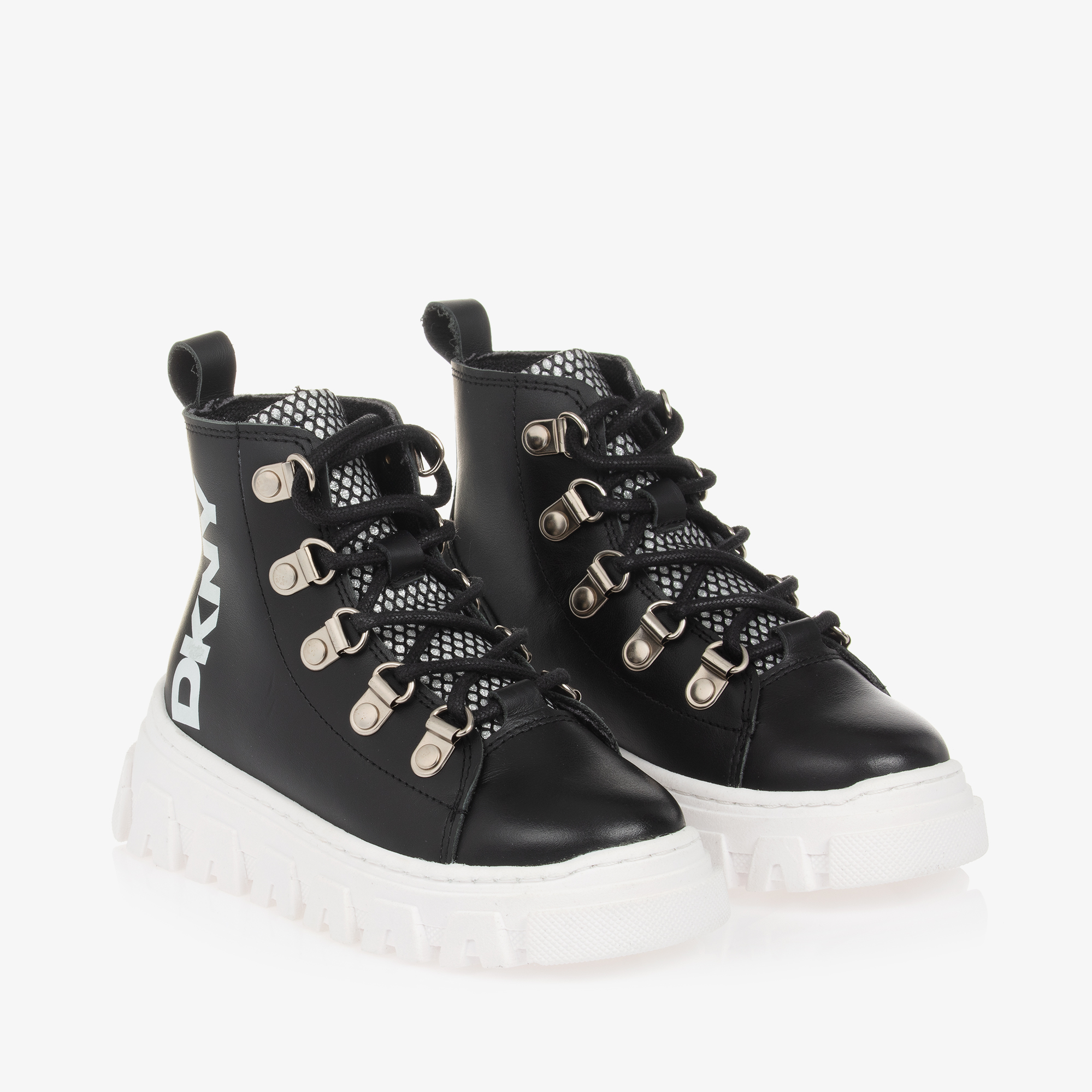 DKNY Girls Black Leather Lace Up Boots Childrensalon