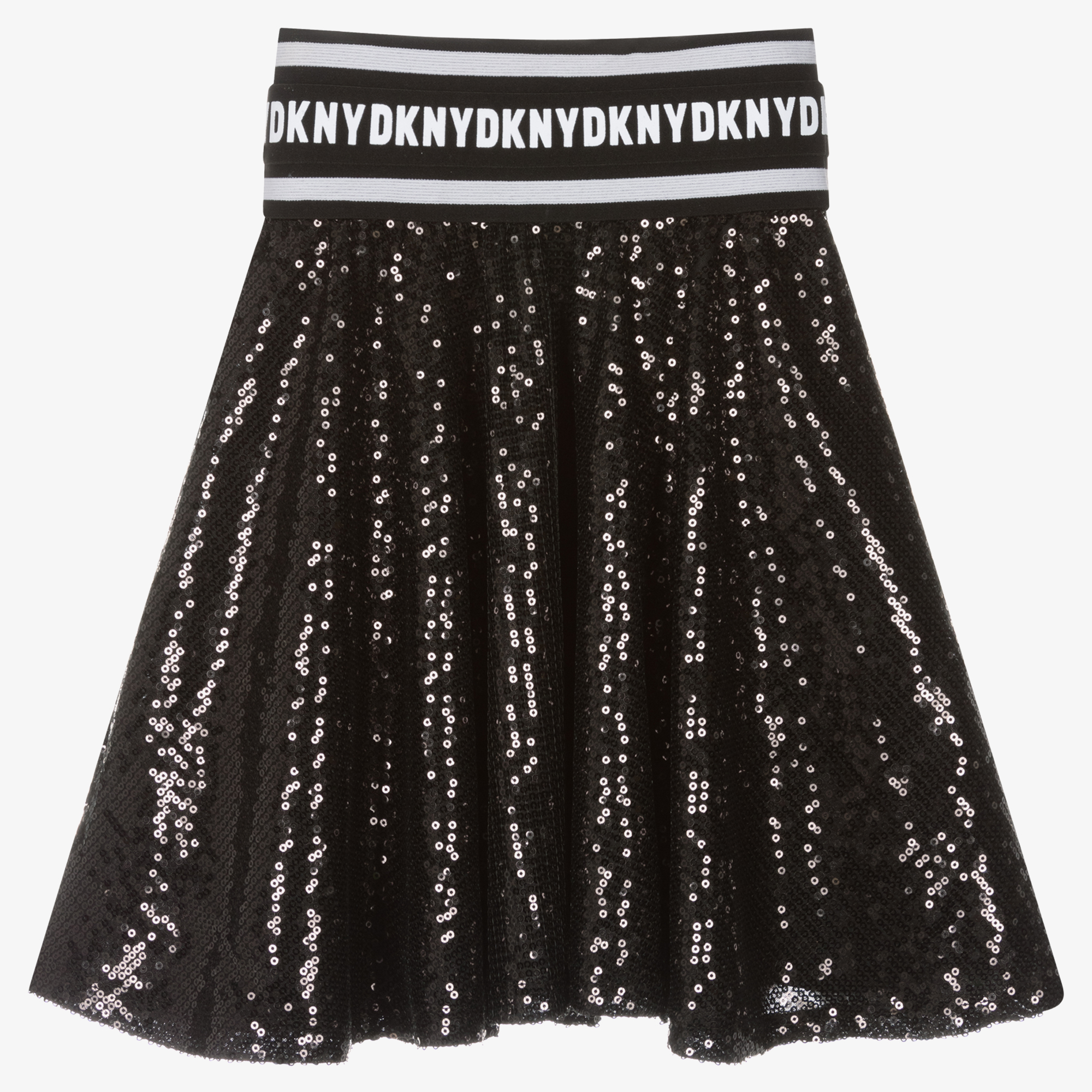 DKNY - Girls Black Sequin Logo Skirt | Childrensalon