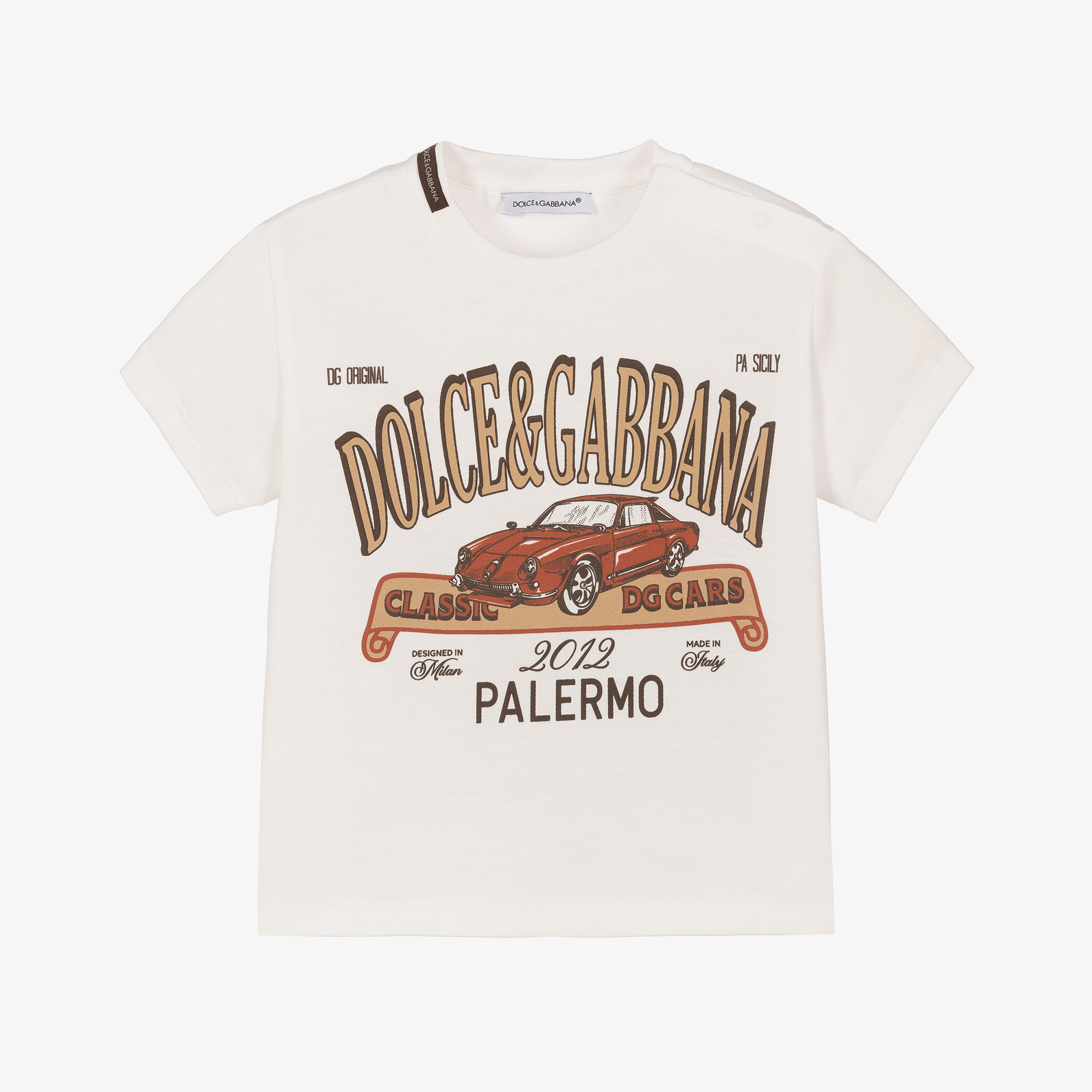 Dolce Gabbana Baby Boys White Cotton Classic Car T Shirt