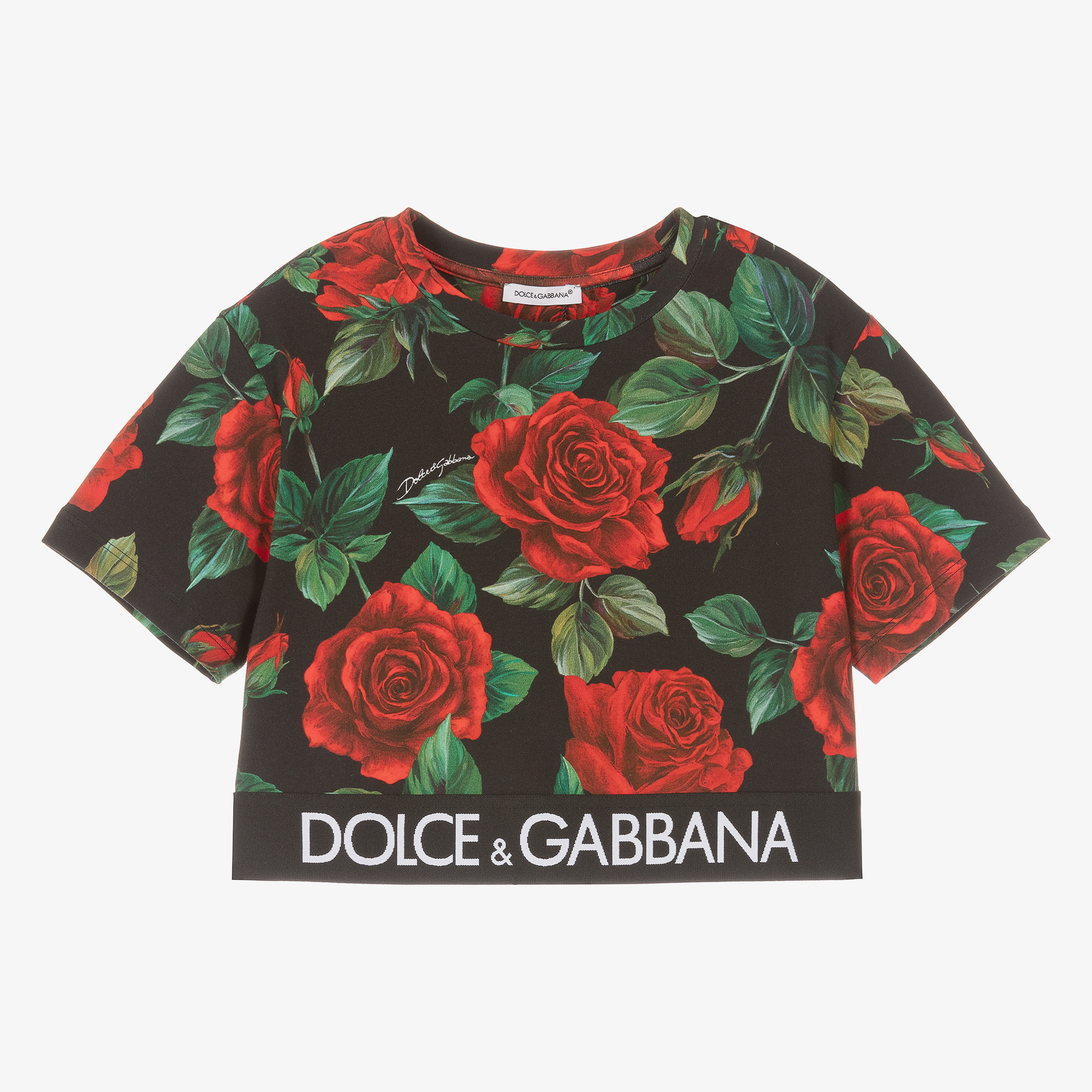 Dolce & Gabbana Girls & Red Rose T-Shirt Cotton Girls Kids 6 Year Black by Childrensalon