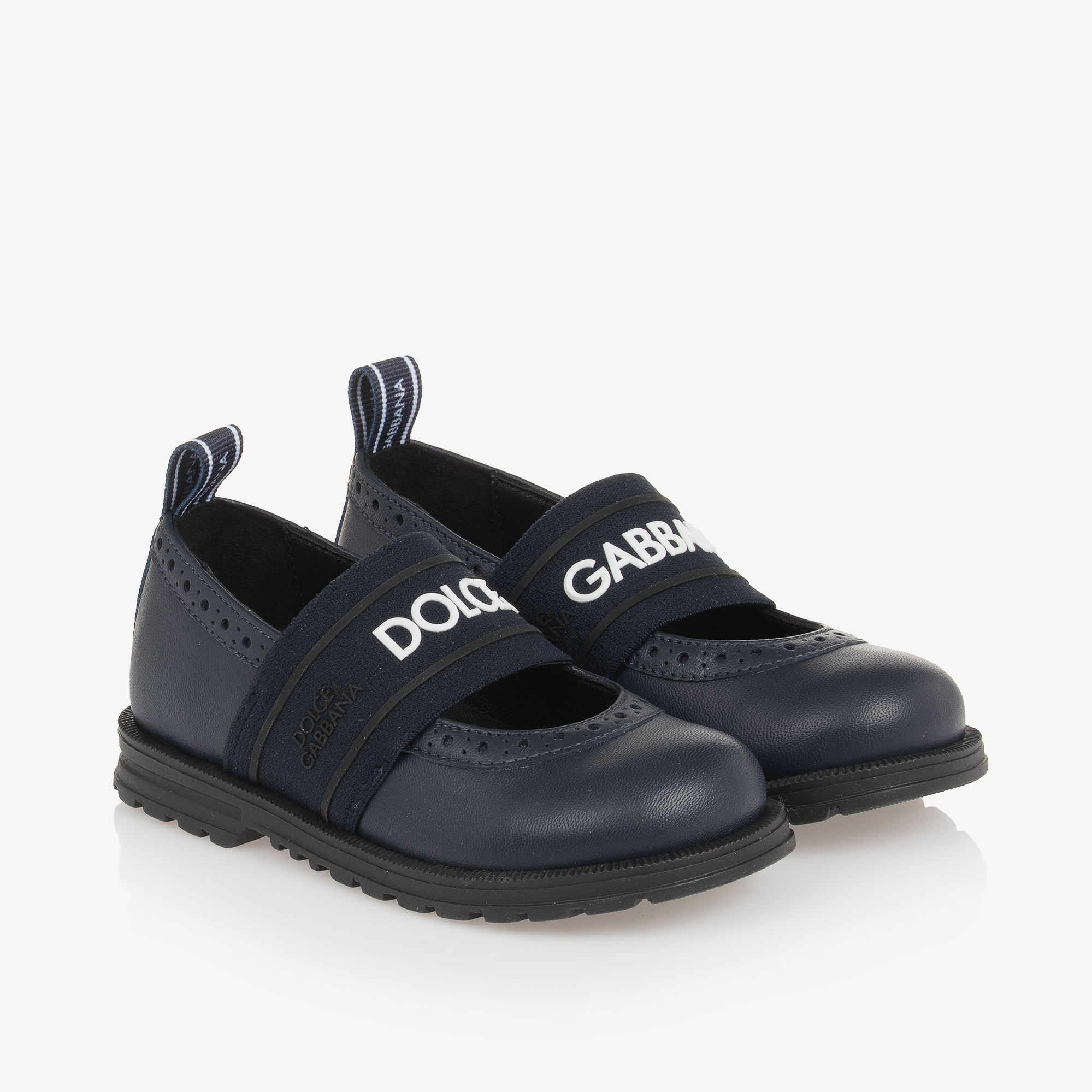 Dolce Gabbana Girls Navy Blue Leather Shoes