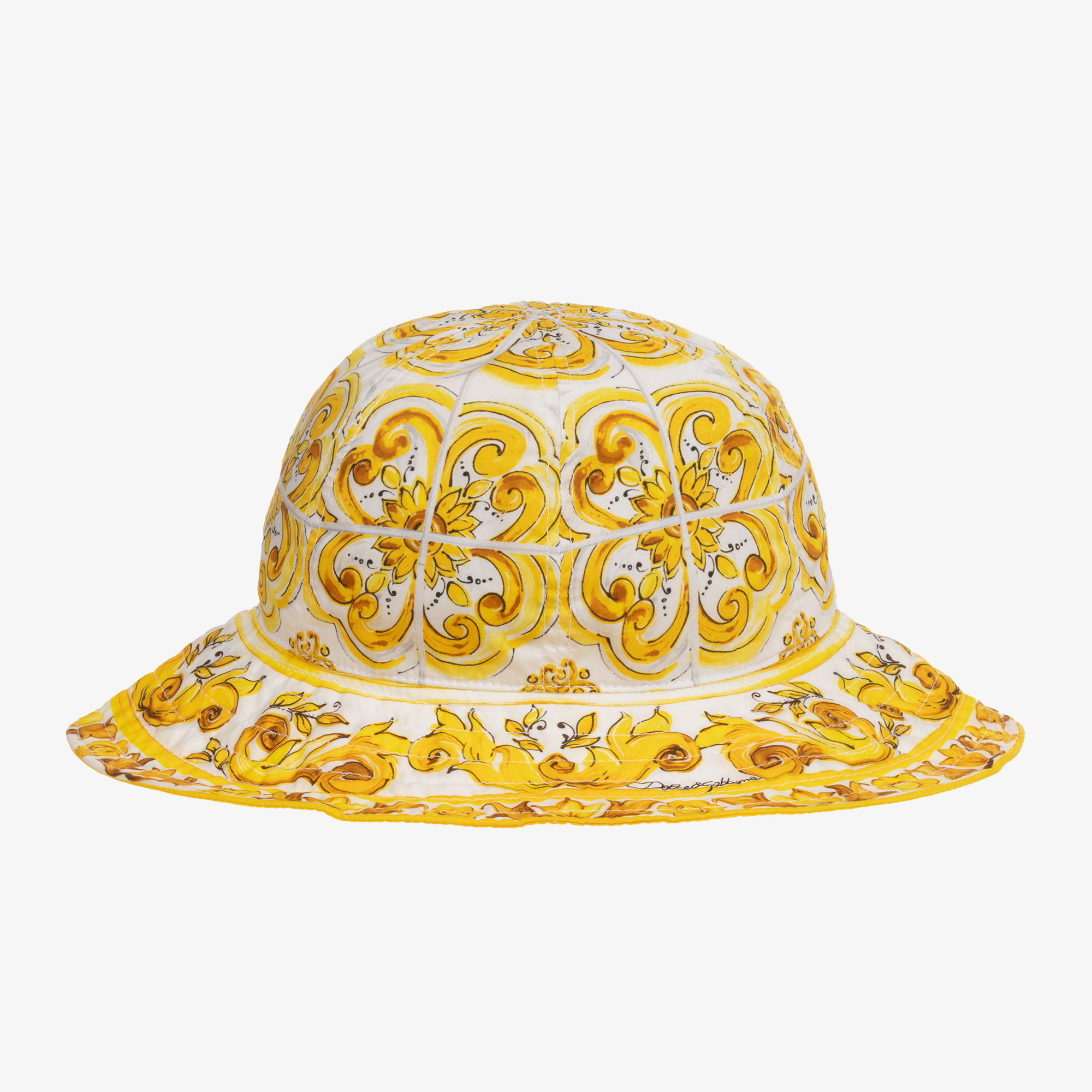 Dolce Gabbana Girls Yellow Majolica Cotton Sun Hat