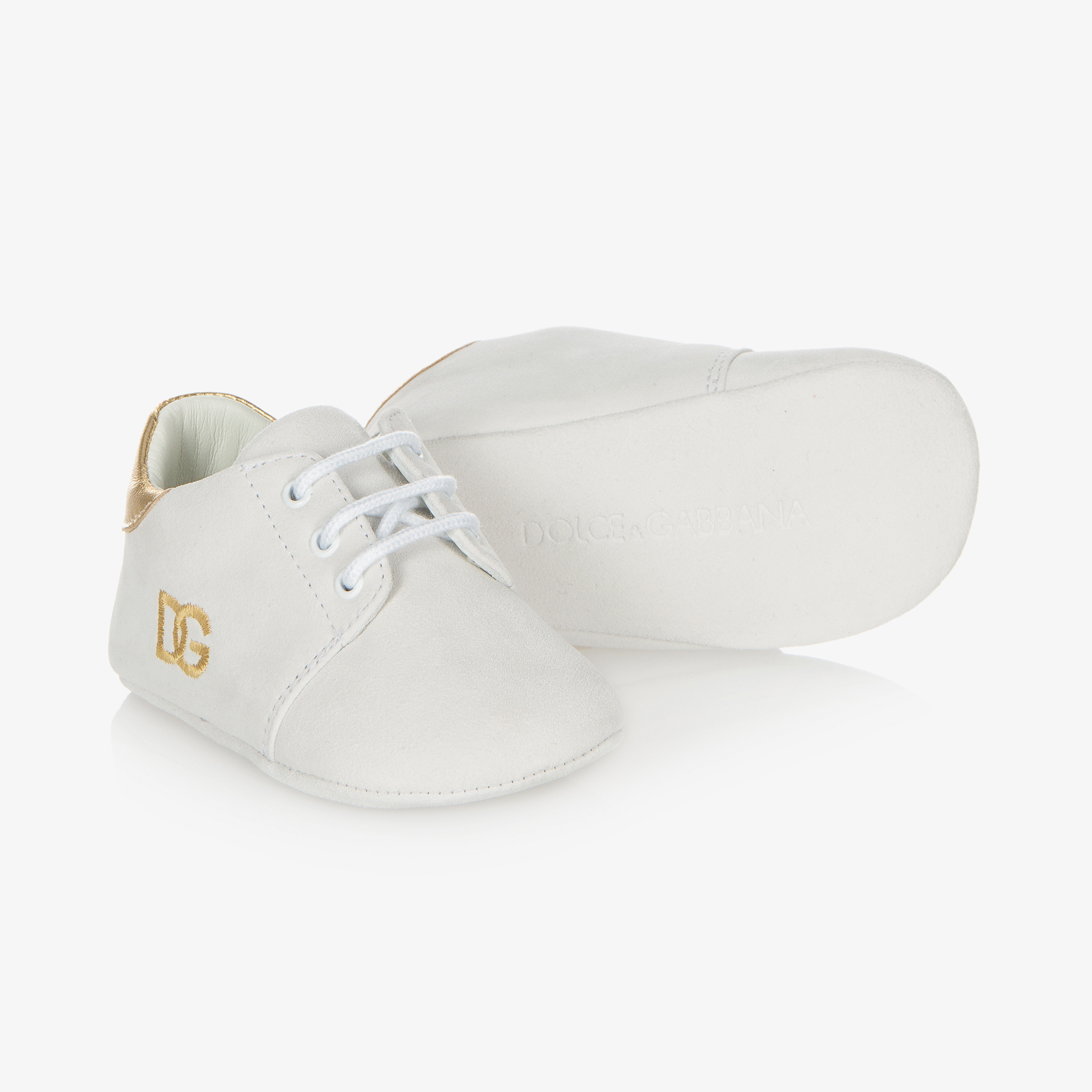 Dolce u0026 Gabbana - White Suede Logo Baby Shoes | Childrensalon