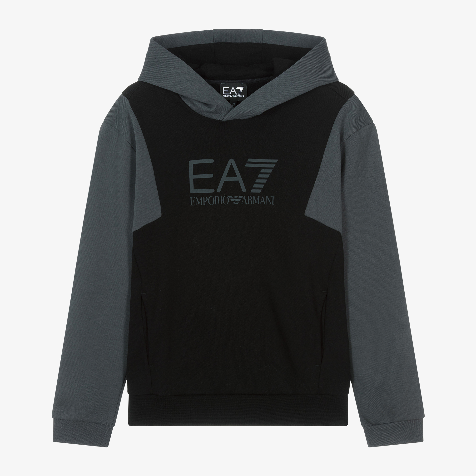 EA7 Emporio Armani Boys Black Cotton Colourblock Hoodie