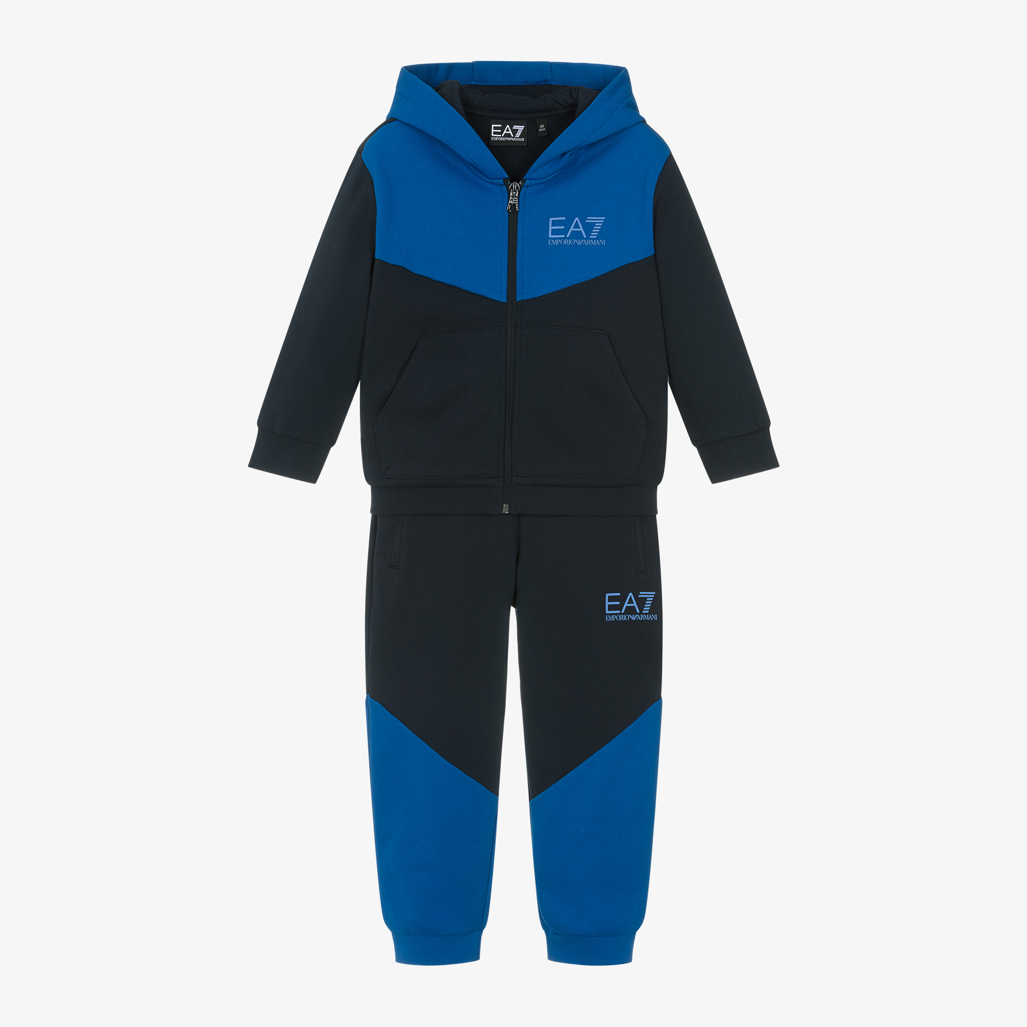 EA7 Emporio Armani Boys Blue Cotton Colourblock Tracksuit Childrensalon