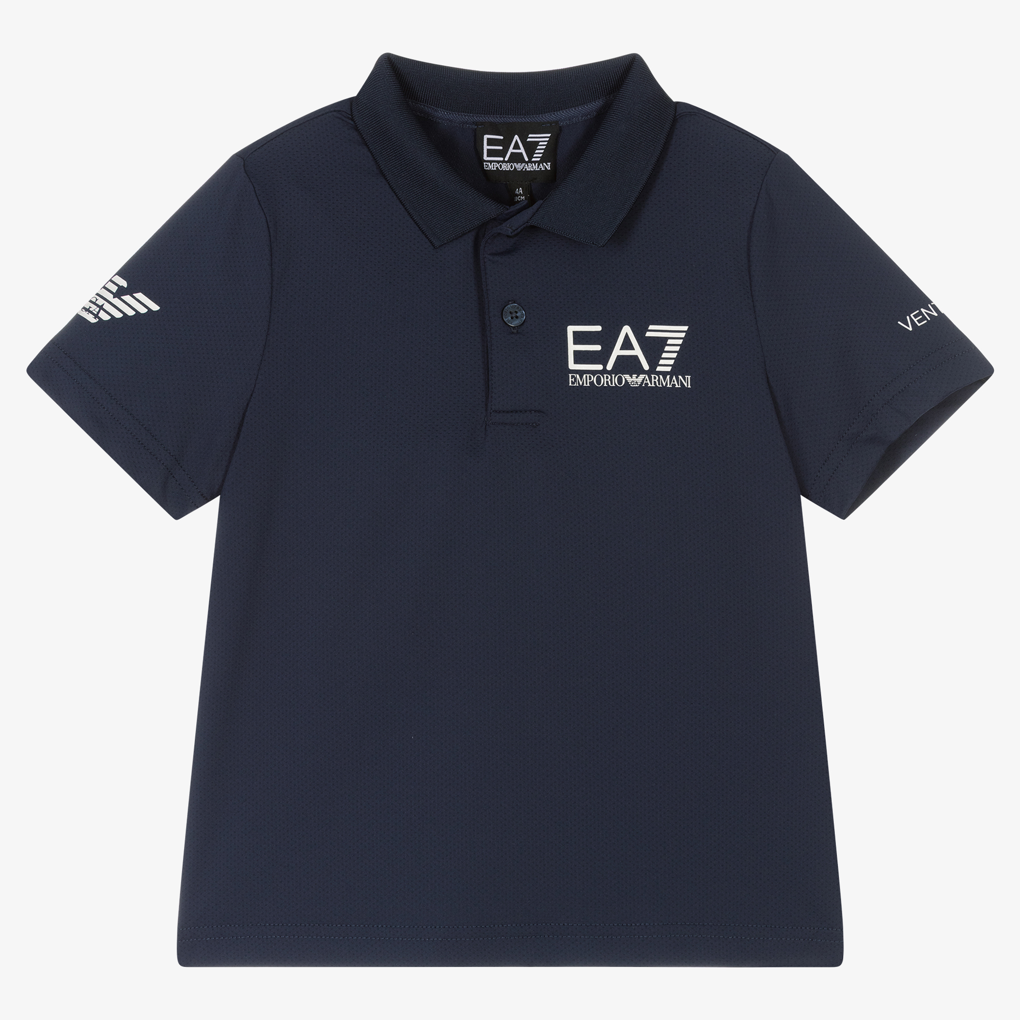 EA7 Emporio Armani - Boys Blue Logo Sports Polo Shirt | Childrensalon