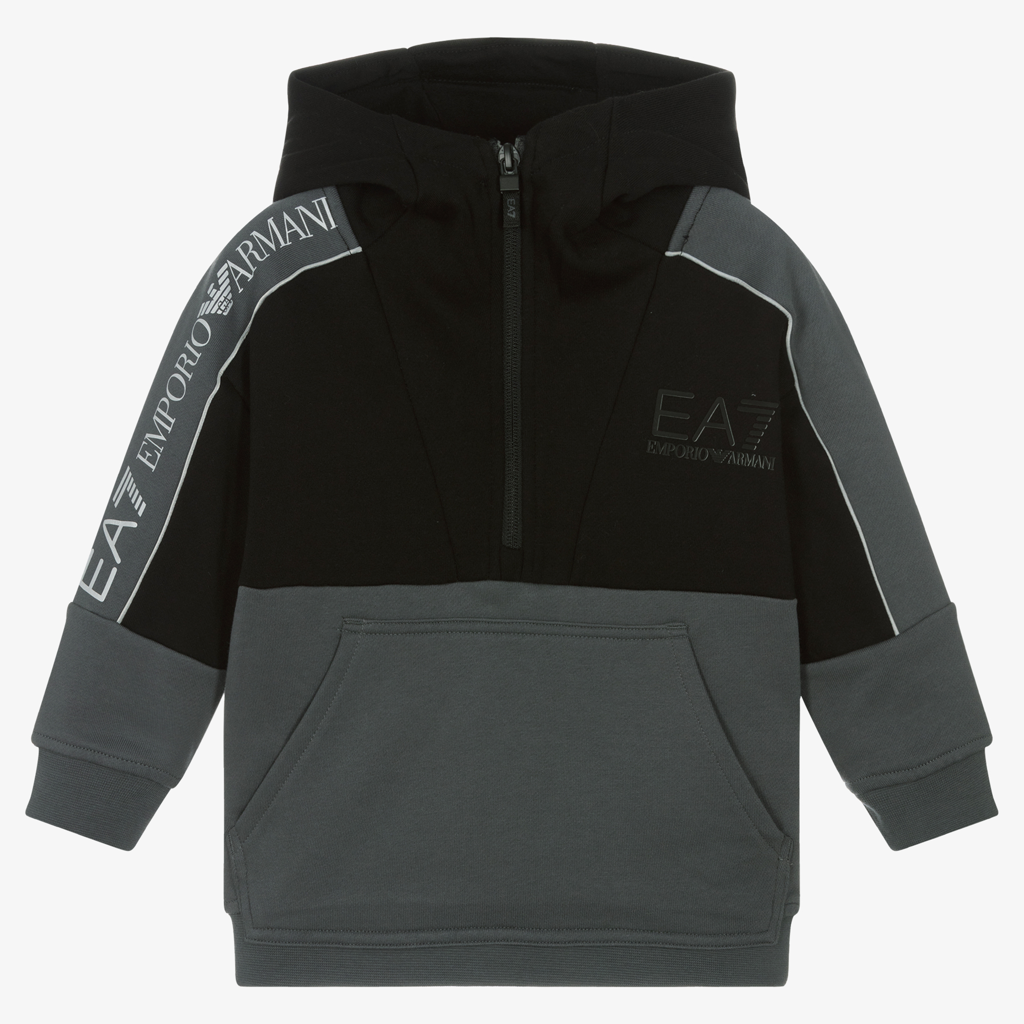 EA7 Emporio Armani Boys Grey Black Cotton Hoodie