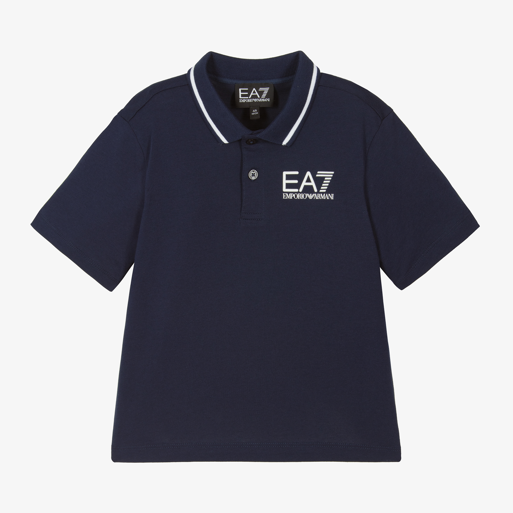 EA7 Emporio Armani Boys Navy Blue Cotton Polo Shirt Childrensalon