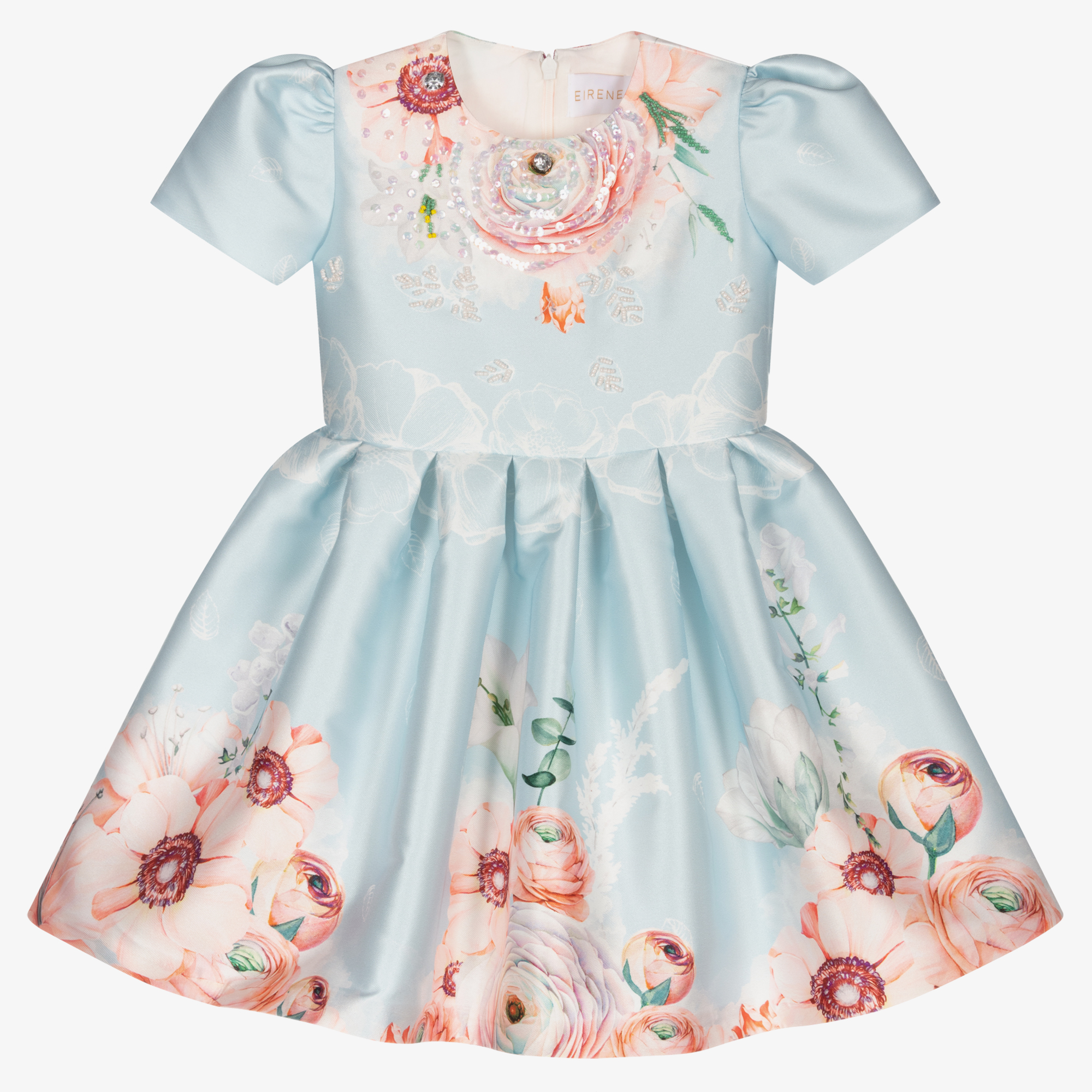 Eirene - Girls Pink Floral Satin Dress | Childrensalon